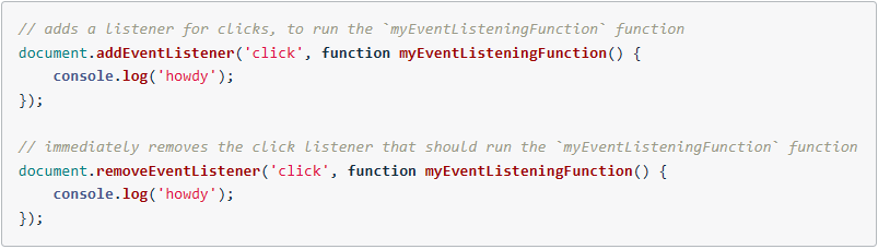 incorrect use of remove event listener example